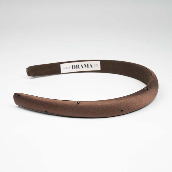 100% Mulberry Silk Puff Hair Band with Rhinestones - Dark Brown