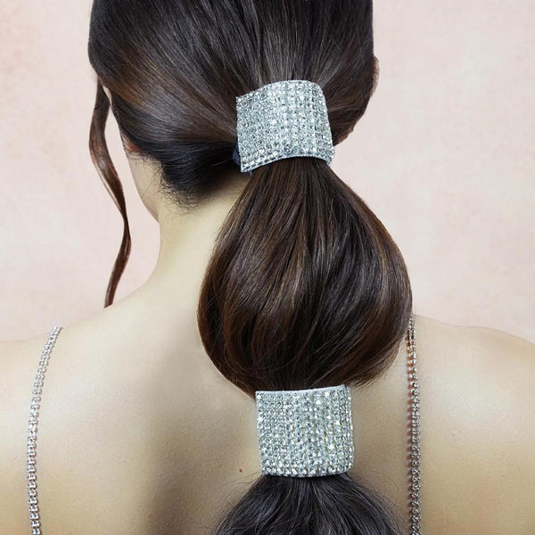 Embellished Crystal Ponytail Holder - Silver