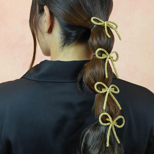 Gold Crystal Hair Bows Alligator Clip - Set of 4