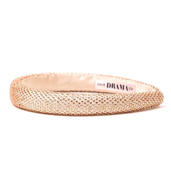 Silk Satin Puff Hair Band with Rhinestones - Champagne