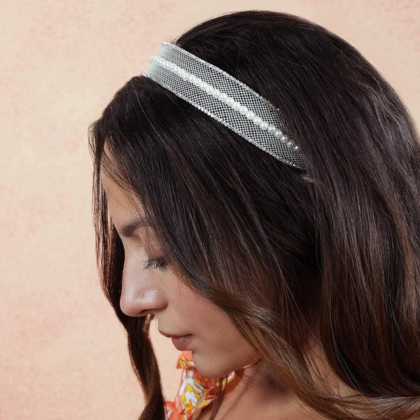 HDC x Emily in Paris Crystal & Pearl Mesh Hair Band - Beige