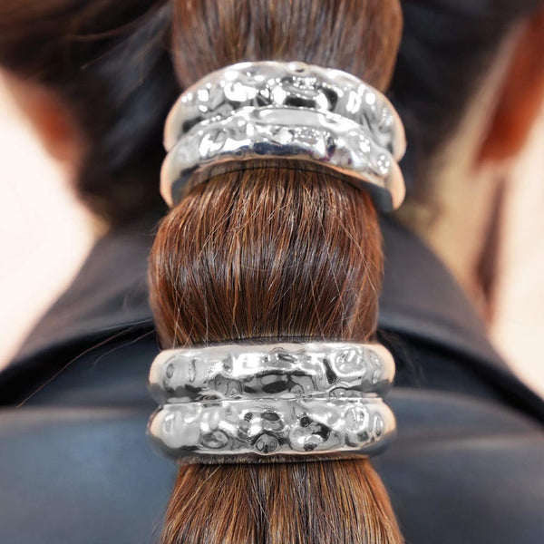 Hammered Halo Pony Cuffs - Silver - Set of 2