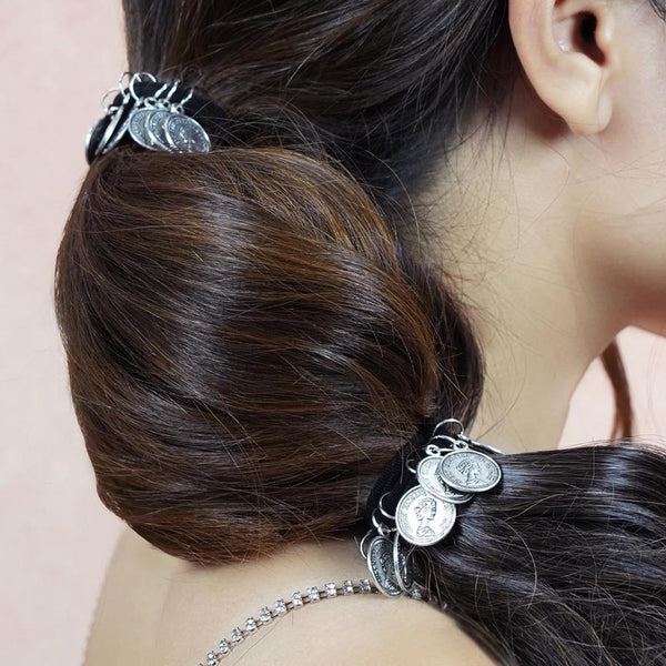 Silver Metal Coin Hair Ties - Set of 2