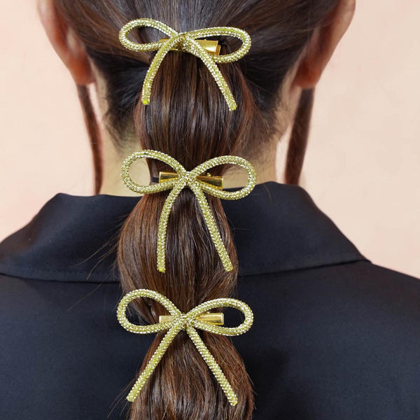 Gold Crystal Hair Bows Alligator Clip - Set of 4