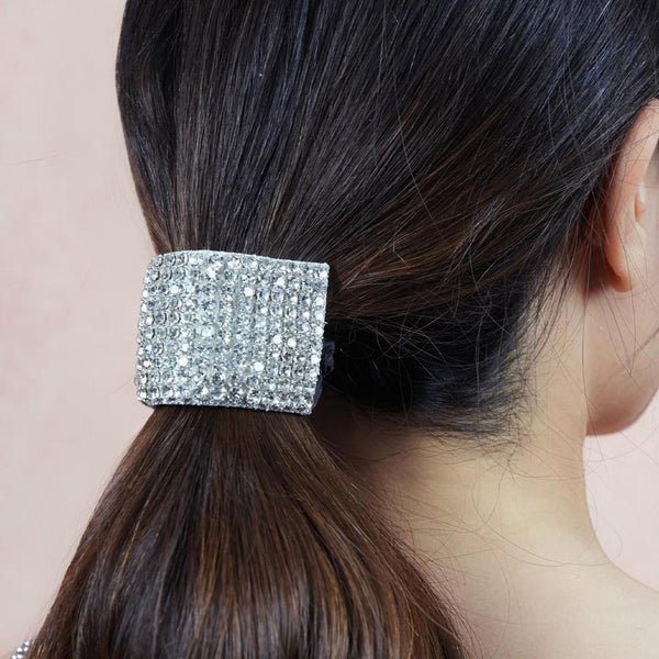 Embellished Crystal Ponytail Holder - Silver