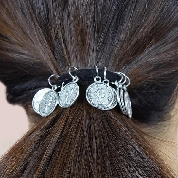 Silver Metal Coin Hair Ties - Set of 2