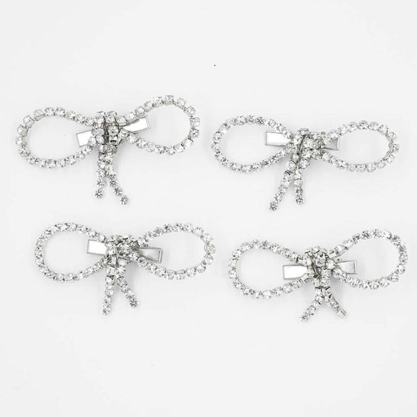 Silver Crystal Hair Bows Alligator Clip - Set of 4