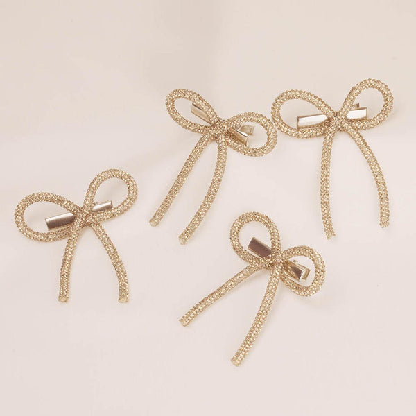 Champagne Crystal Hair Bows Alligator Clip - Set of 4