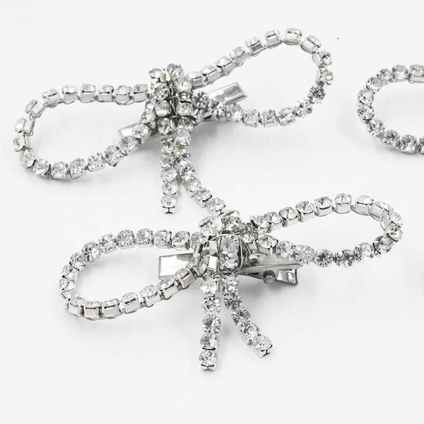 Silver Crystal Hair Bows Alligator Clip - Set of 4