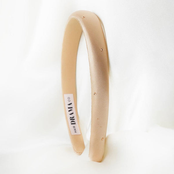 100% Mulberry Silk Puff Hair Band with Rhinestones - Nude