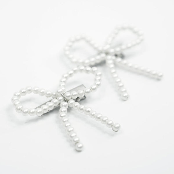 Off-White Embellished Pearl Hair Bow Alligator Clip - Set of 2