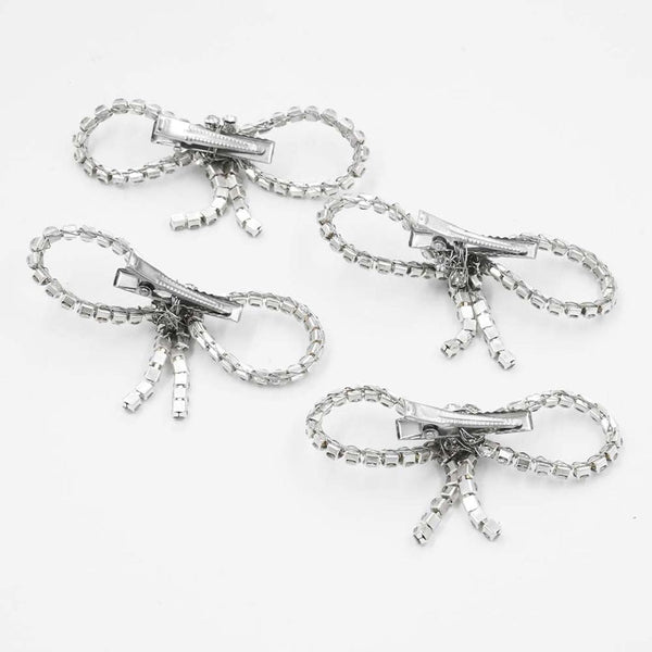 Silver Crystal Hair Bows Alligator Clip - Set of 4