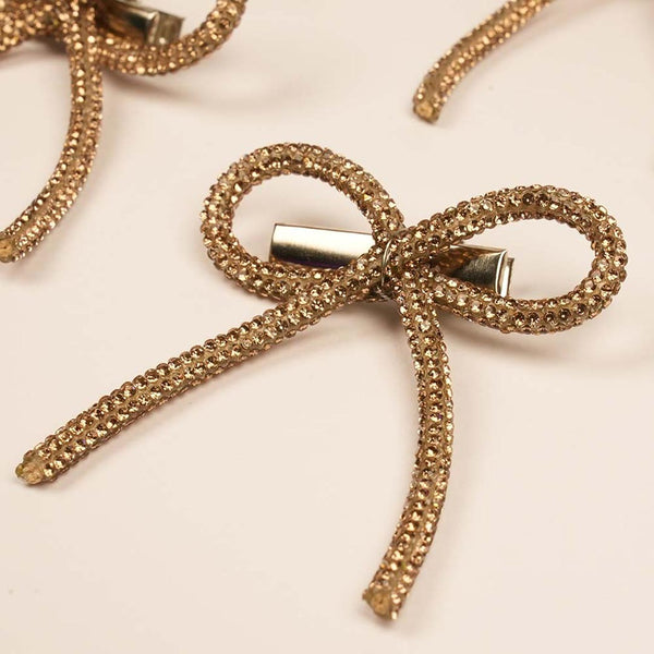 Champagne Crystal Hair Bows Alligator Clip - Set of 4
