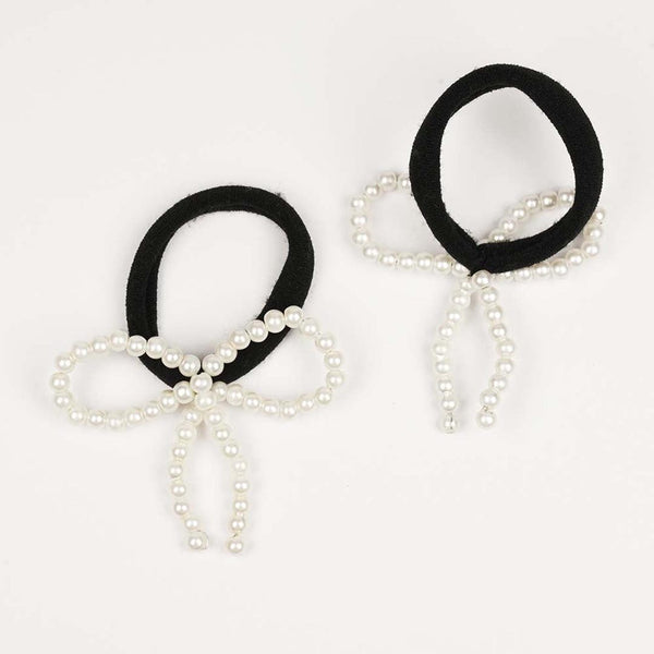 Pearl Bow Hair Tie - Off-White - Set of 2