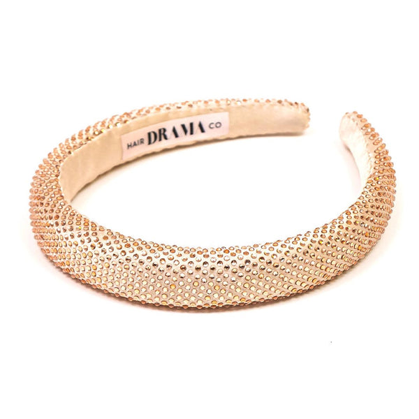 Silk Satin Puff Hair Band with Rhinestones - Champagne