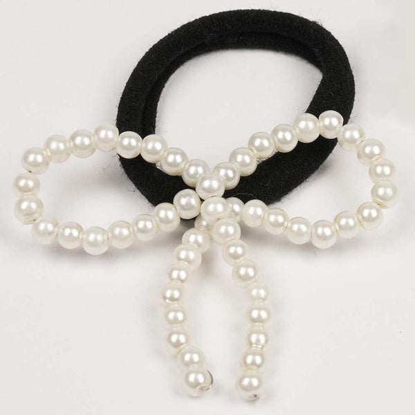 Pearl Bow Hair Tie - Off-White - Set of 2