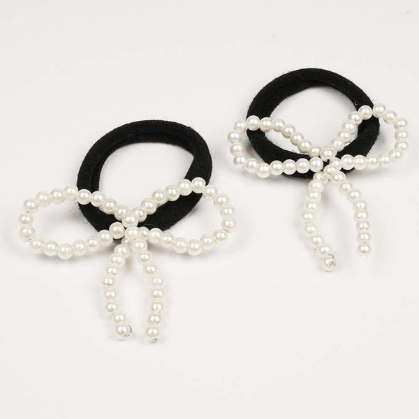 Pearl Bow Hair Tie - Off-White - Set of 2