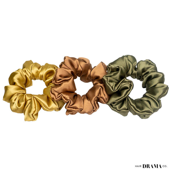 Shades of Brown Satin Scrunchies - Set of 3