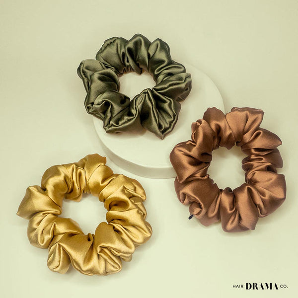 Shades of Brown Satin Scrunchies - Set of 3
