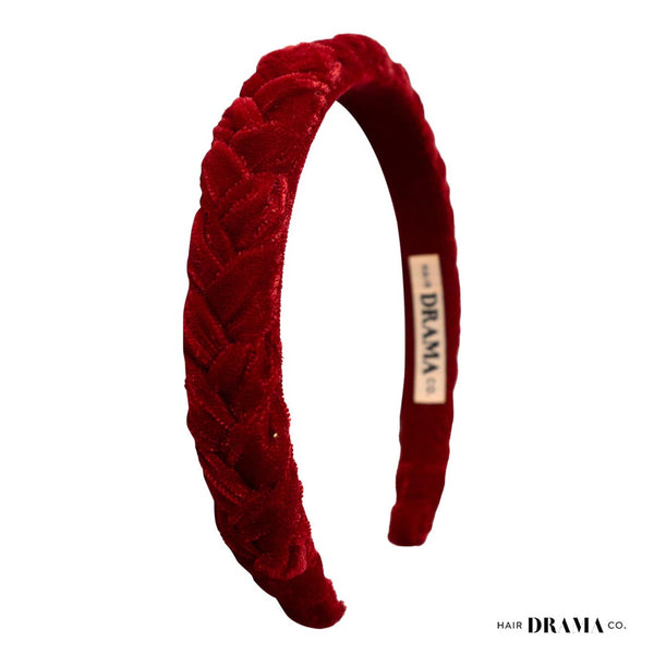 Velvet Braided Headband - Red