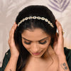 Gold-Plated Kundan, Polki and Pearls Studded Almond-shaped Head Chain