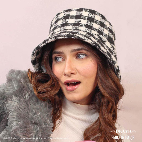 HDC X Emily In Paris Black & White Tweed Bucket Hat