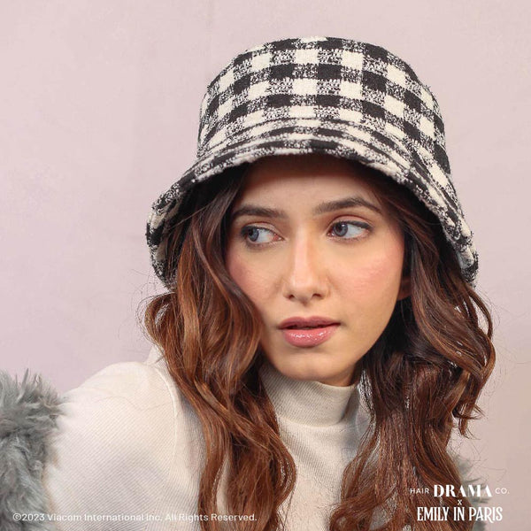 HDC X Emily In Paris Black & White Tweed Bucket Hat