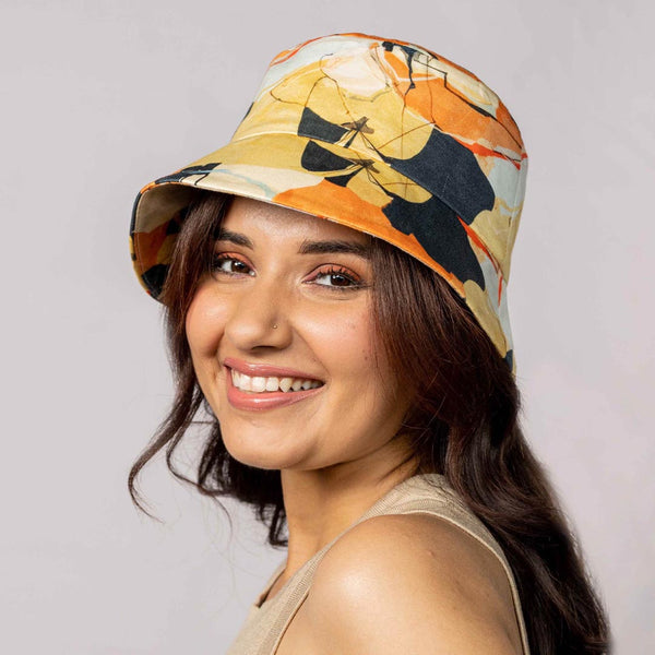 Abstract Print Bucket Hat - Yellow & Orange