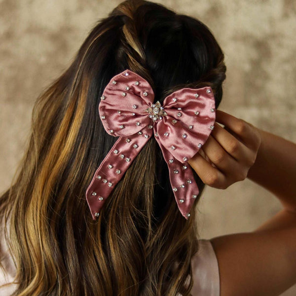 Crystal Hair Bow Alligator Clip - Pink