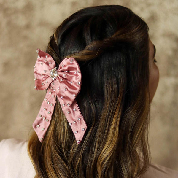 Crystal Hair Bow Alligator Clip - Pink