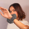 Black Scrunchie - Silver Crystals (Hot Fix)