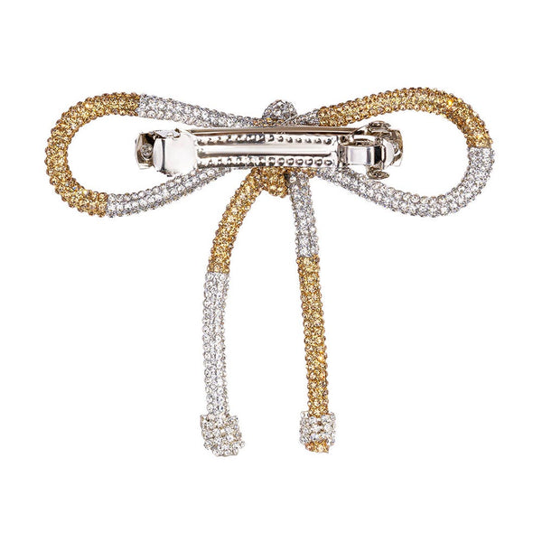 Crystal Hair Bow Barrette Clip - Silver & Gold