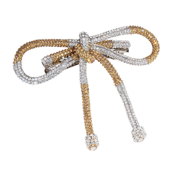 Crystal Hair Bow Barrette Clip - Silver & Gold