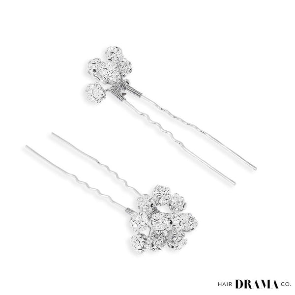 Set of 4 Embellished Pearls U Pins - Silver