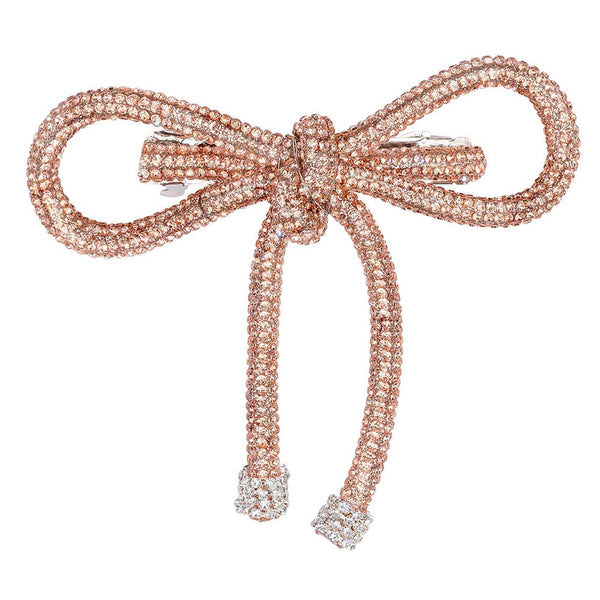 Crystal Hair Bow Barrette Clip - Champagne