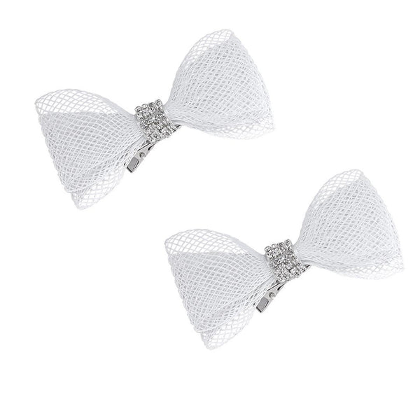 Crystal Mesh Hair Bow Alligator Clip - Silver
