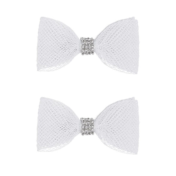 Crystal Mesh Hair Bow Alligator Clip - Silver