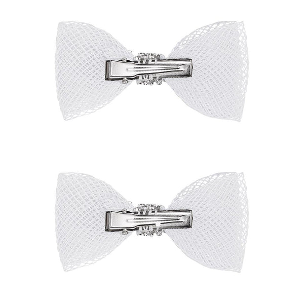 Crystal Mesh Hair Bow Alligator Clip - Silver