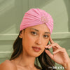 Lilac Dotted Turban with Flower Pearl Metal Broach