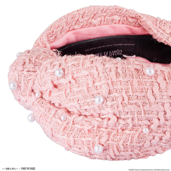 HDC X Emily In Paris Light Pink Tweed Knotted Hair Band With Pearls