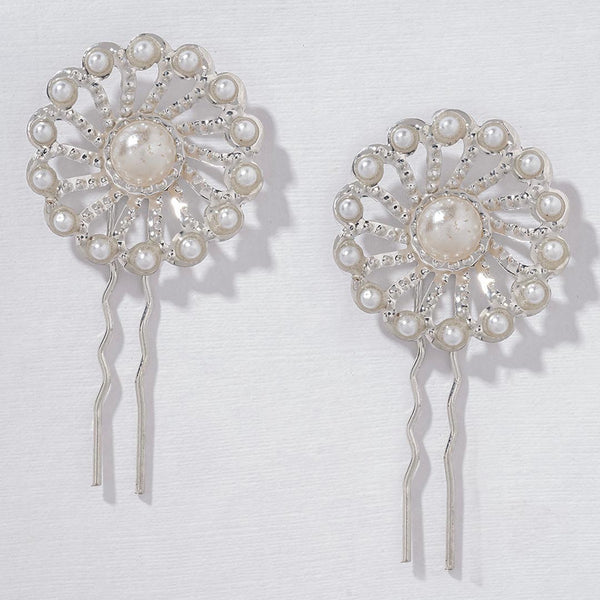 Set of 2 Pearl U Pins - Silver