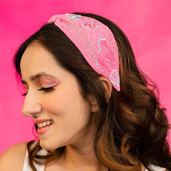 Nemo Knotted Embellished Hair Band for Women - Candy Pink