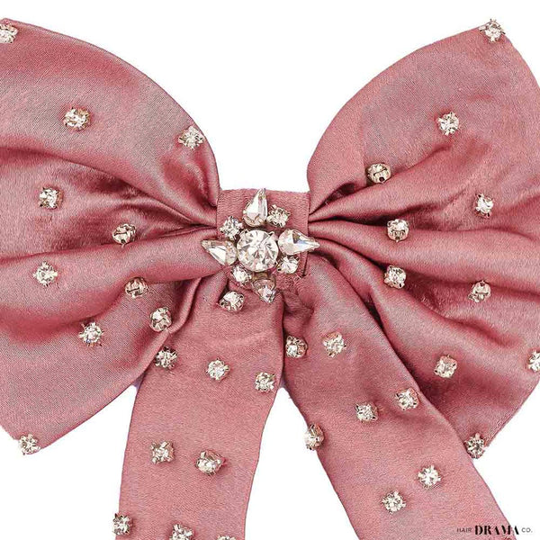 Crystal Hair Bow Alligator Clip - Pink
