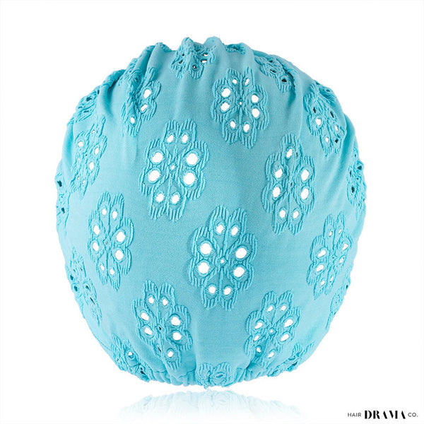 Blue Cutwork Turban with Shell Metal Broach