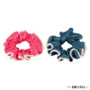 Set of 2 Silk Satin Scrunchies with Pearls - Pink & Green