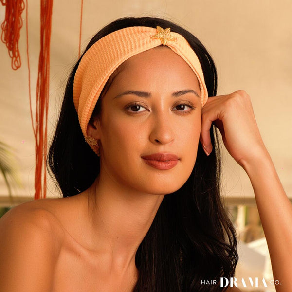 Orange Ribbed Hair Band with Starfish Metal Broach