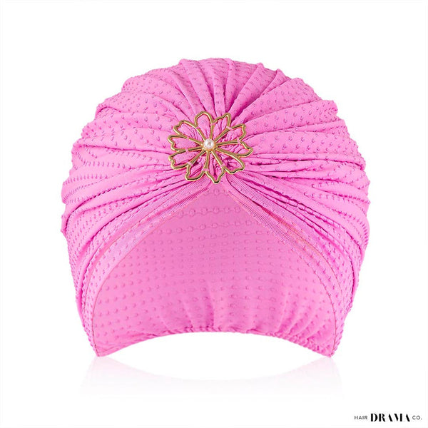 Lilac Dotted Turban with Flower Pearl Metal Broach