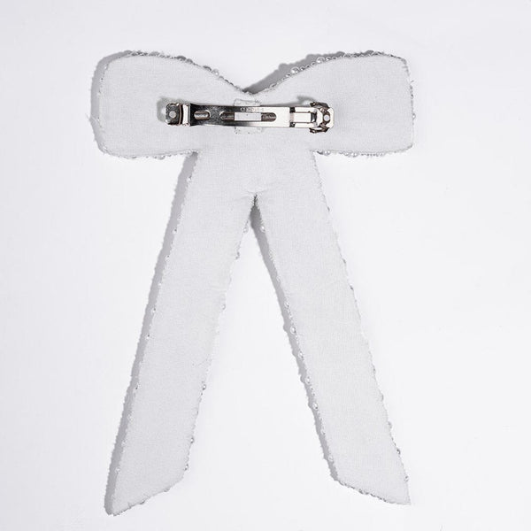 Embellished Pearl & Crystal Hair Bow Barrette Clip - White
