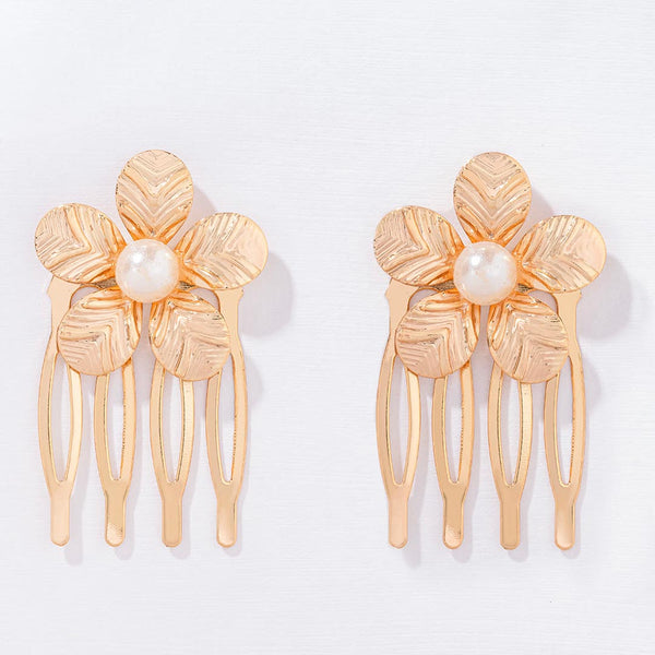 Set of 2 Bloom Pearl Hair Comb - Gold