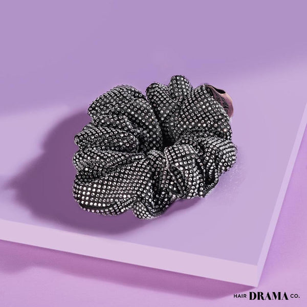 Black Scrunchie - Silver Crystals (Hot Fix)